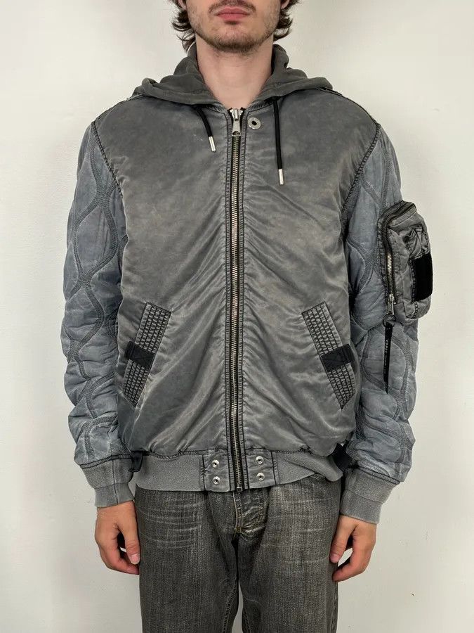 Diesel Diesel Hooded Grey Quilted Sleeves Bomber Jacket Size US M / EU 48-50 / 2 - 2 Thumbnail