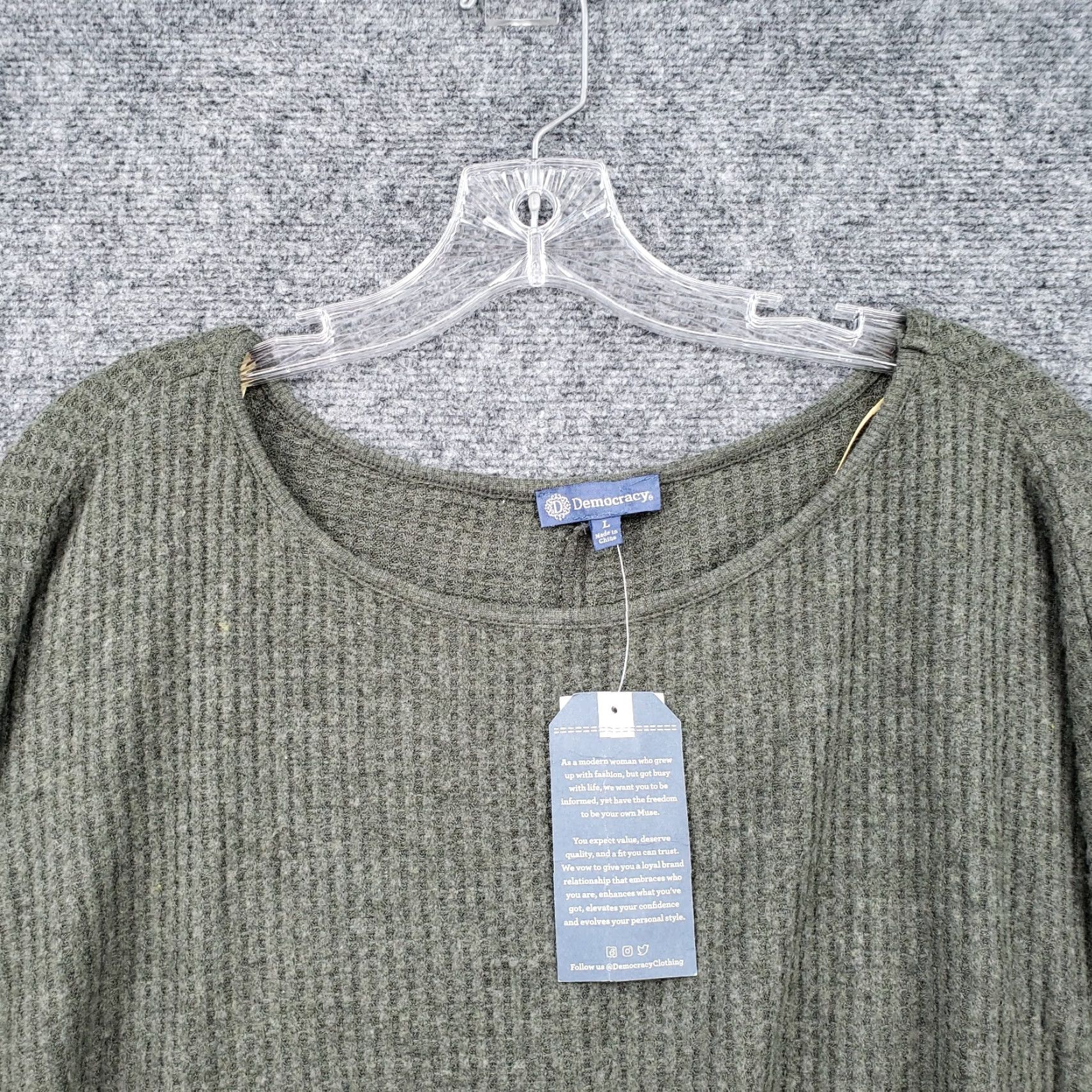 Vintage Democracy Sweater Womens Large Green Waffle Knit Oversized Stretch Pullover Size L / US 10 / IT 46 - 3 Thumbnail