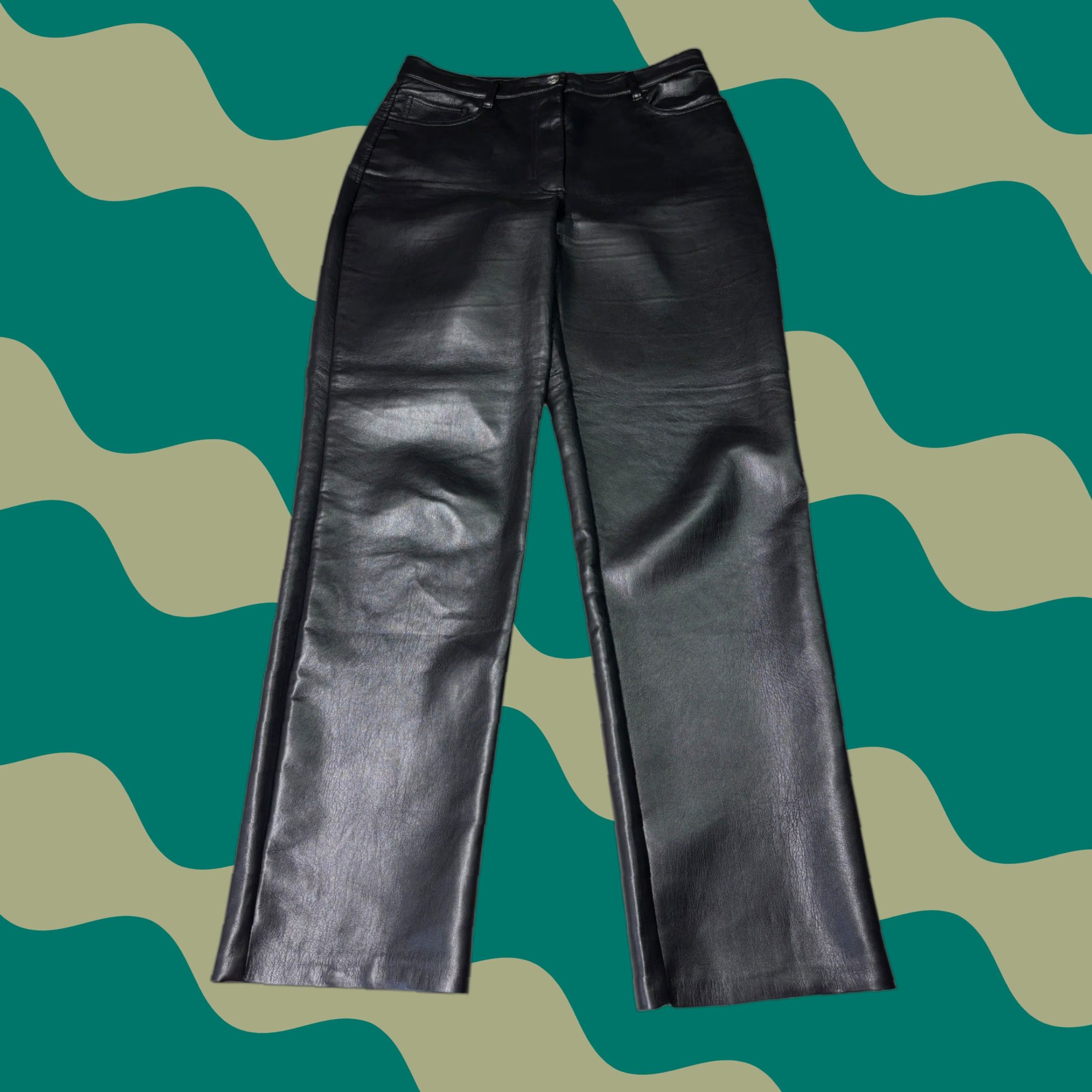 Vintage Wilfred Aritzia Black Faux Leather Pants 10 W32 L30 High Rise Straight Leg Womens Dress Pants Size 32" / US 10 / IT 46 - 1 Thumbnail