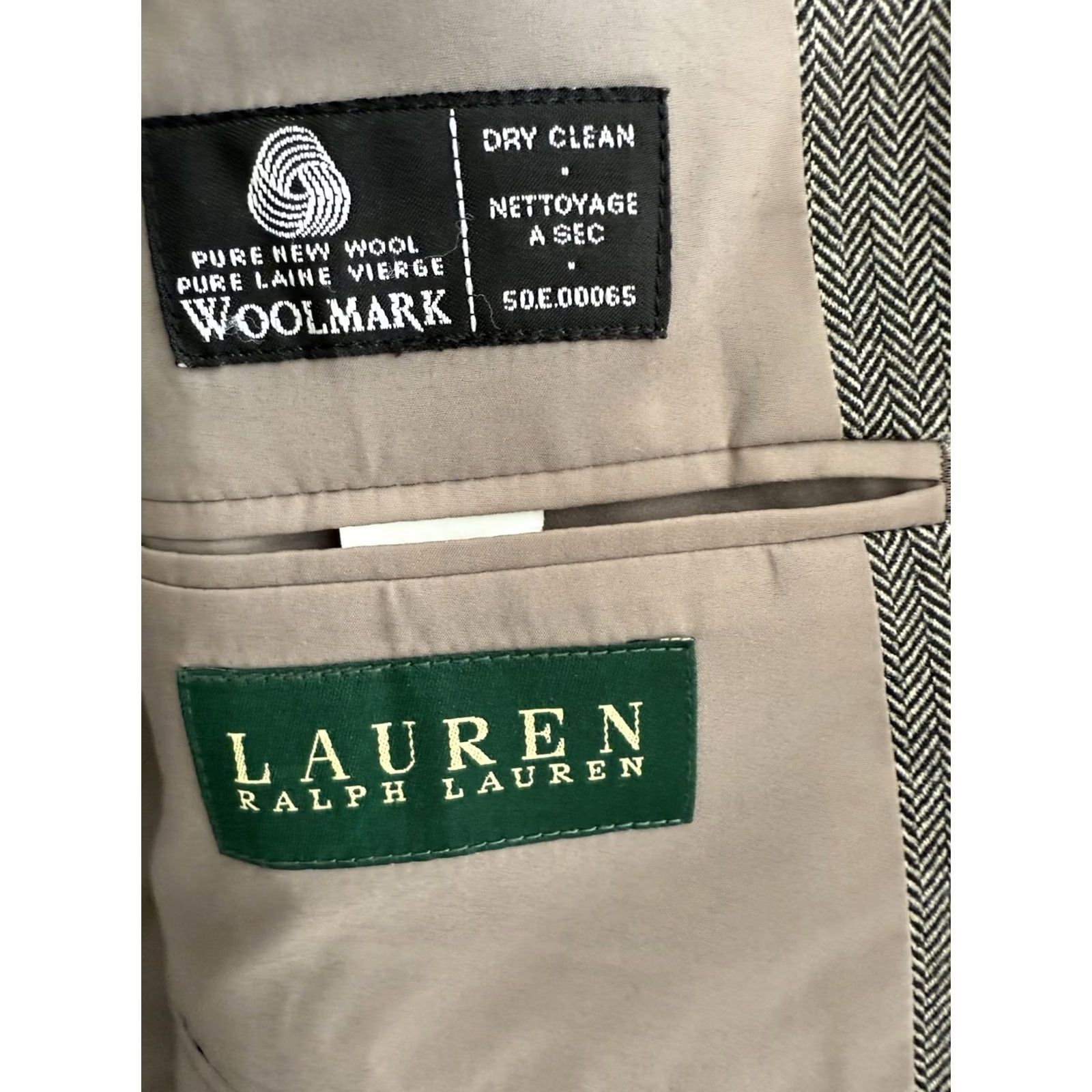 Ralph Lauren LAUREN RALPH LAUREN Blazer Mens 46L Wool Tweed Herringbone Notch Lapel 2-Button Single-Breasted Brown Tan Vintage? No Size 46R - 3 Thumbnail