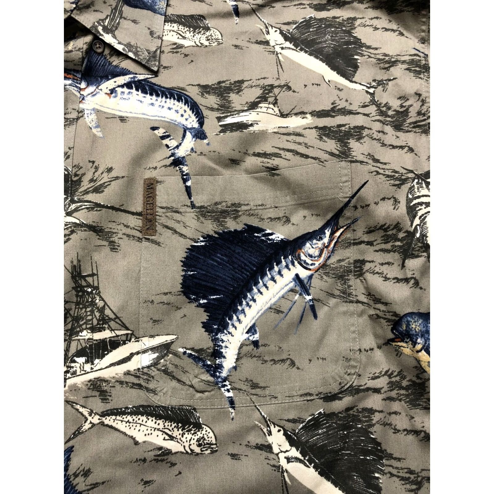 Vintage Magellan Sportswear Shirt Mens XL Tan Marlin Print Button Front Casual Size US XL / EU 56 / 4 - 6 Thumbnail