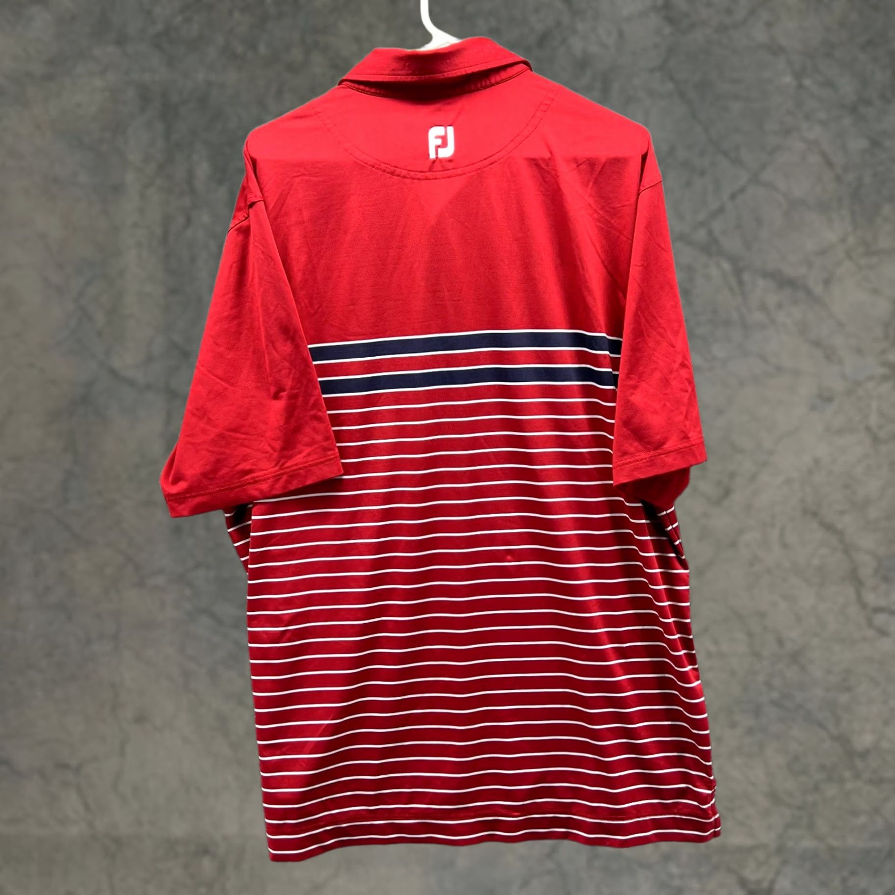 Footjoy FootJoy Polo Shirt Men Large Red Striped Preppy Performance Golf Short Sleeve Button Neck Collared 44in Chest 32in Length Size US L / EU 52-54 / 3 - 1 Thumbnail