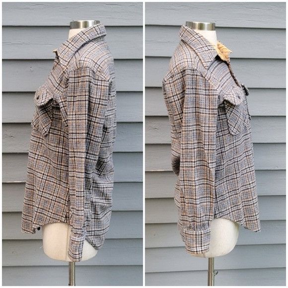 JCPenney Vintage 60s J. C. Penny Wool Board Shirt Tan Navy Blue Cream Size US M / EU 48-50 / 2 - 2 Thumbnail
