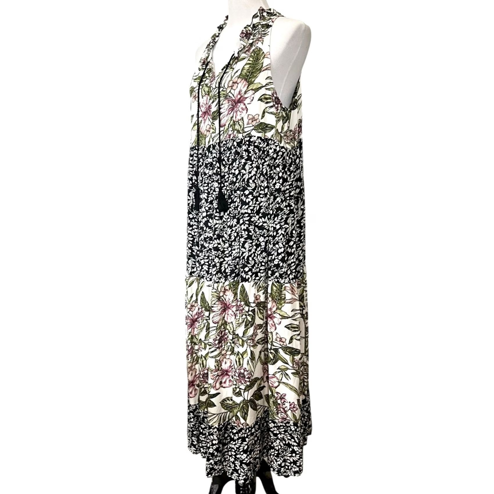 Vintage KAKTUS Womens Dress Floral Tiered Maxi Sleeveless Tassels Sz Large Size L / US 10 / IT 46 - 3 Thumbnail
