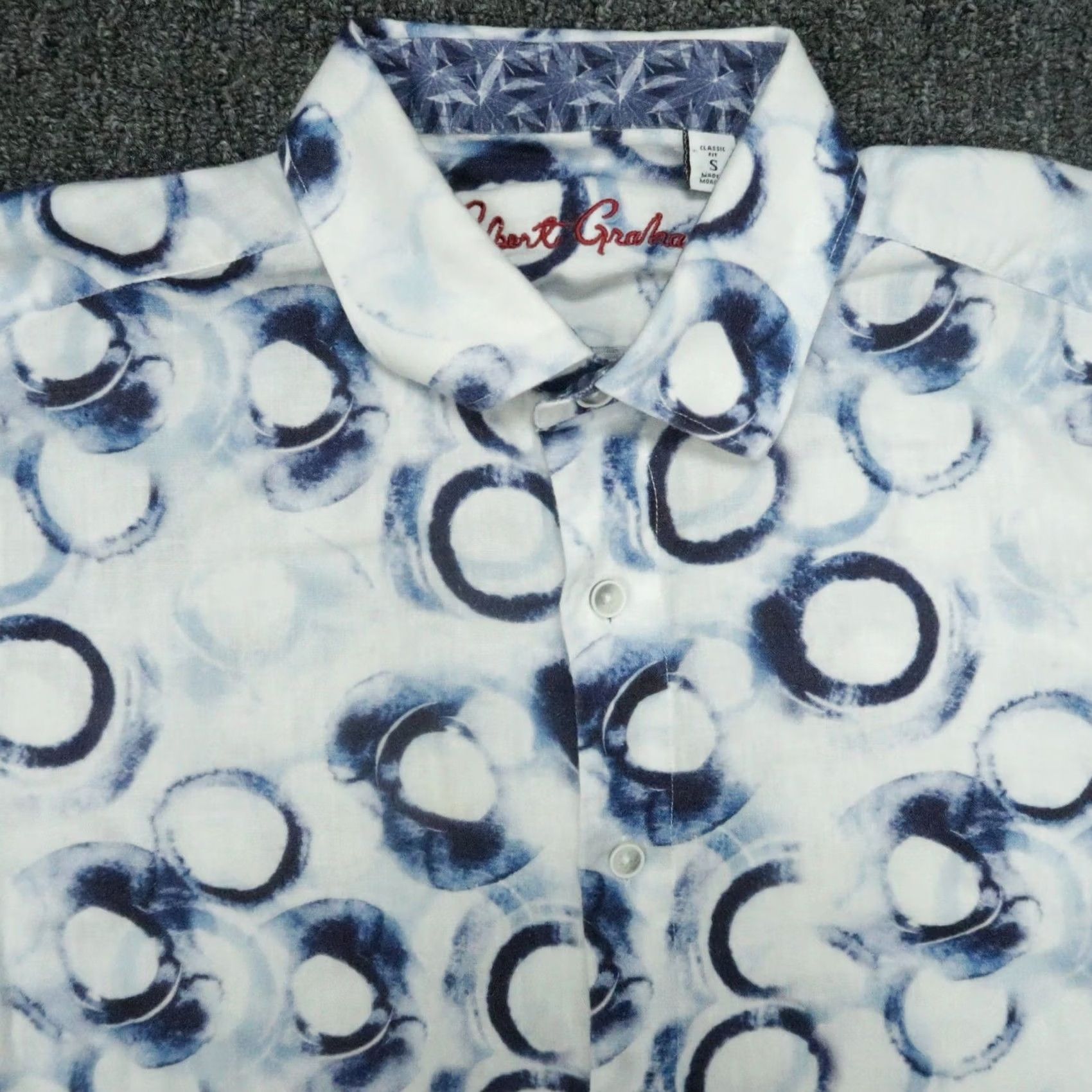 Robert Graham Robert Graham Shirt Mens Small White Blue Geo Abstract Short Sleeve Linen Cotton Size US S / EU 44-46 / 1 - 2 Thumbnail