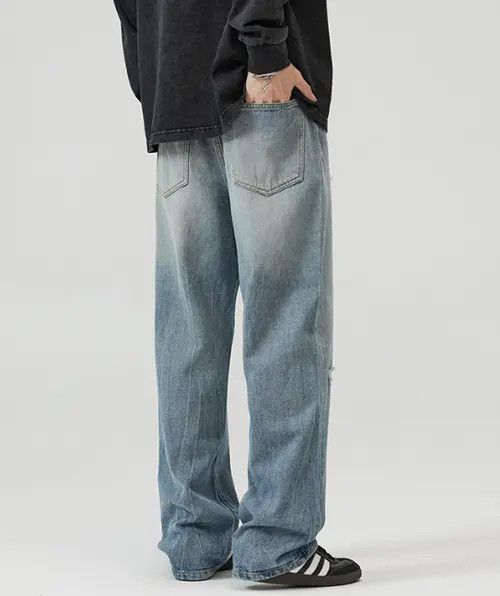 VIBE Men's straight wide-leg vintage washed ripped baggy jeans Size US 32 / EU 48 - 6 Thumbnail