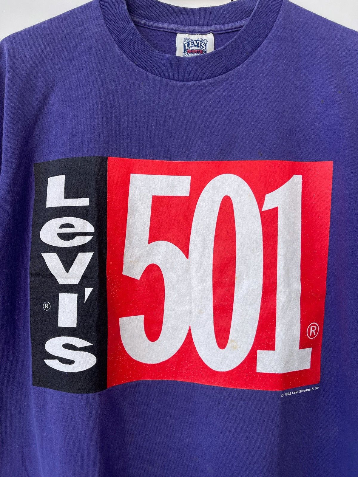 Levi's × Vintage Vintage 1992 Levi's 501 Single Stitch Streetwear Purple Tee Size US M / EU 48-50 / 2 - 2 Thumbnail