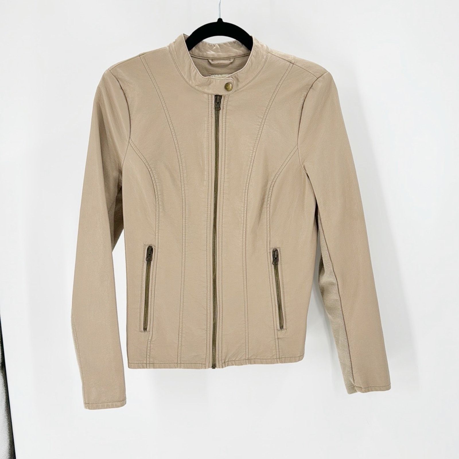 G.H. Bass & Co. G.H. Bass & Co. Moto Jacket Beige Faux Leather Women's sz S Size S / US 4 / IT 40 - 1 Thumbnail