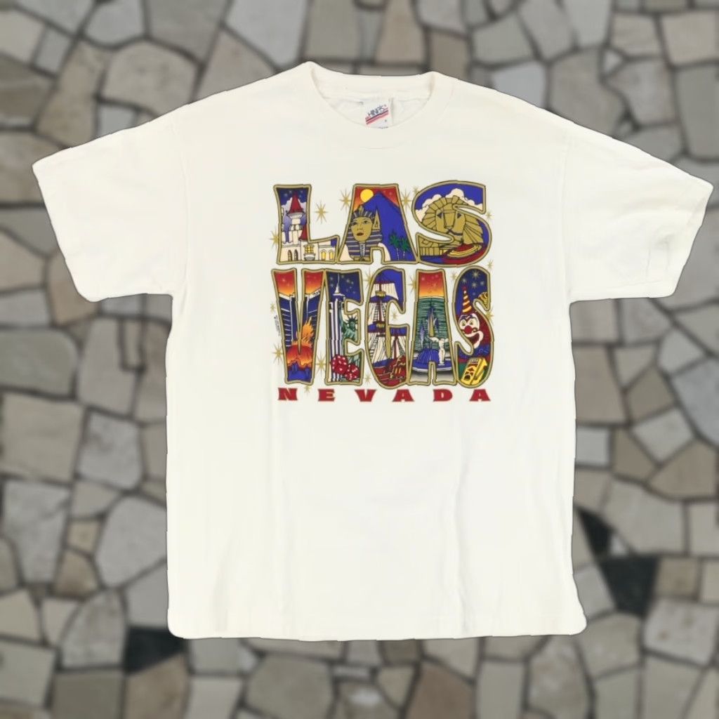 Vintage VINTAGE Hinas Las Vegas Graphic Solid T-Shirt White Men's M Size US M / EU 48-50 / 2 - 1 Thumbnail