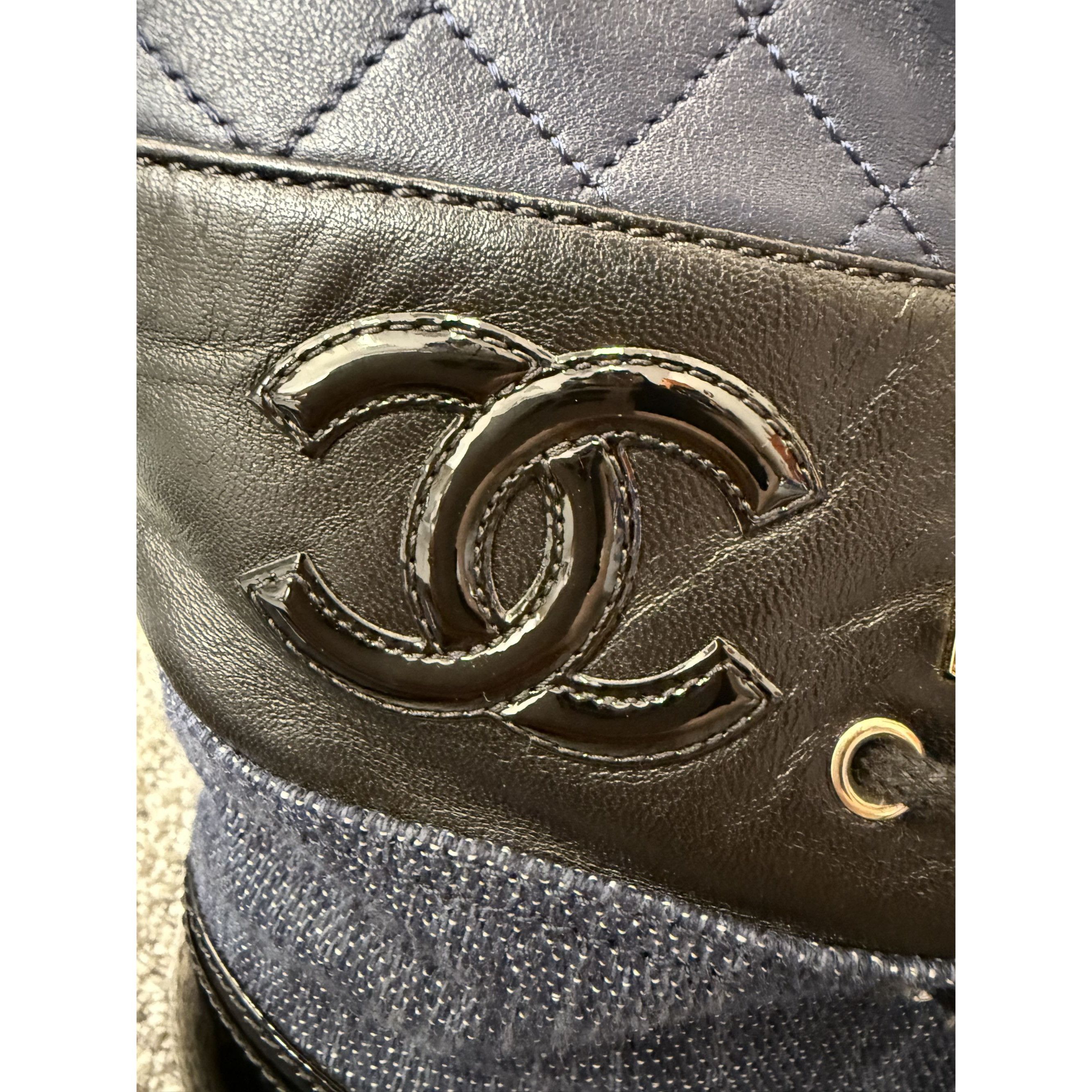Chanel Chanel Womens Blue Denim & Black Patent Leather Combat Boots Size XS / US 0-2 / IT 36-38 - 13 Thumbnail