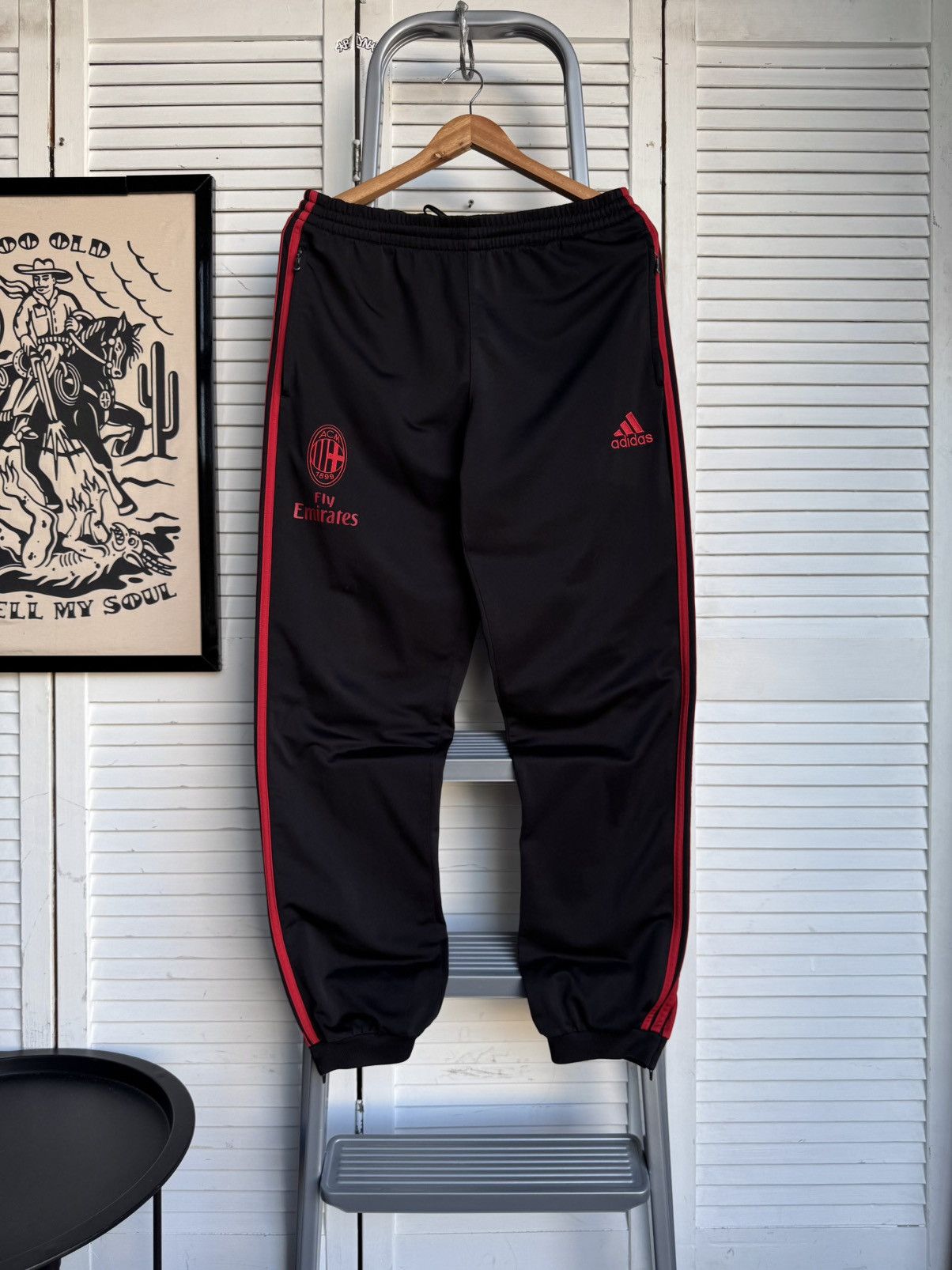 Adidas Vintage Adidas FC Milan Track Training Soccer Pants Black Size US 34 / EU 50 - 1 Thumbnail