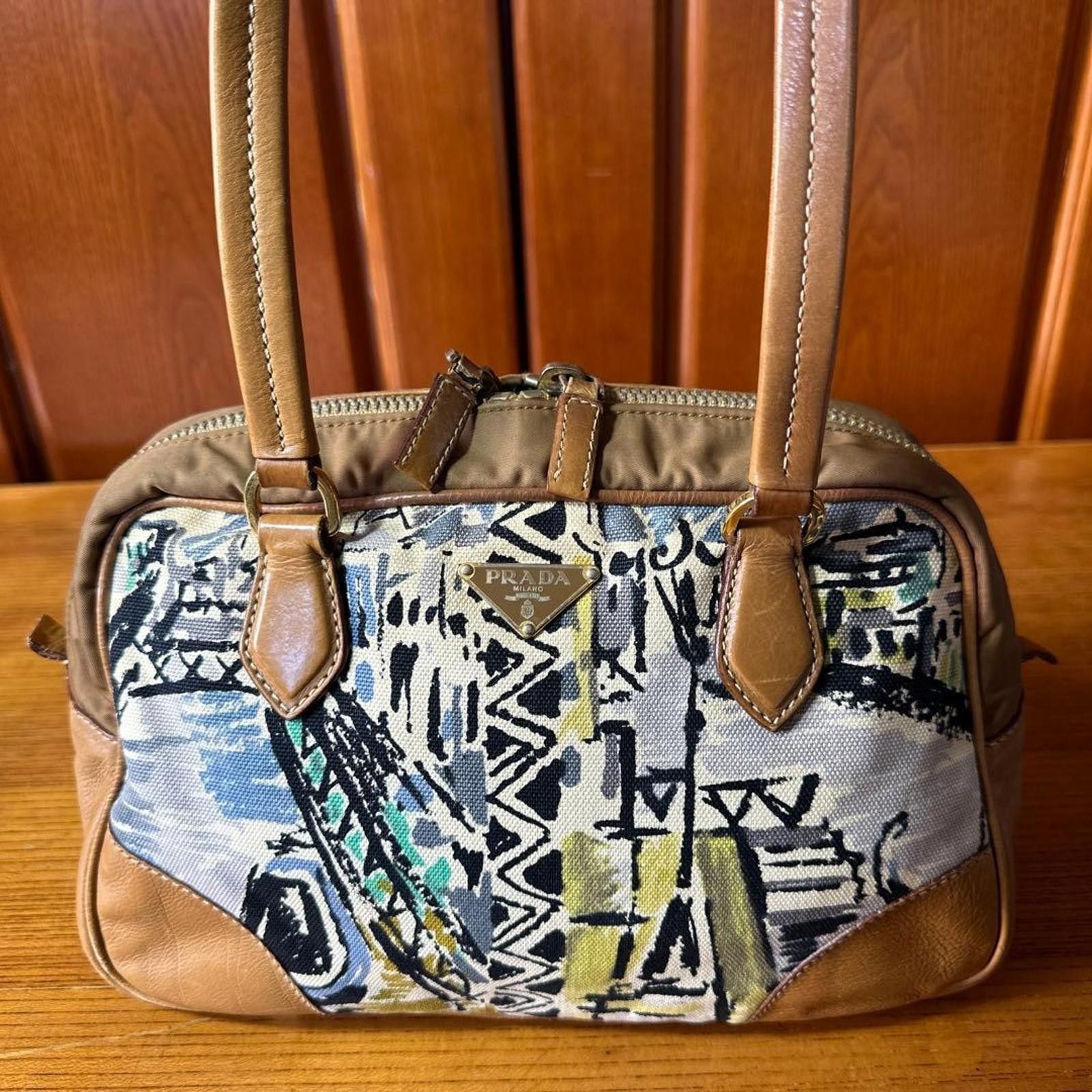 Prada Prada - Canvas Leather Handbag Abstract Print Size ONE SIZE - 5 Thumbnail