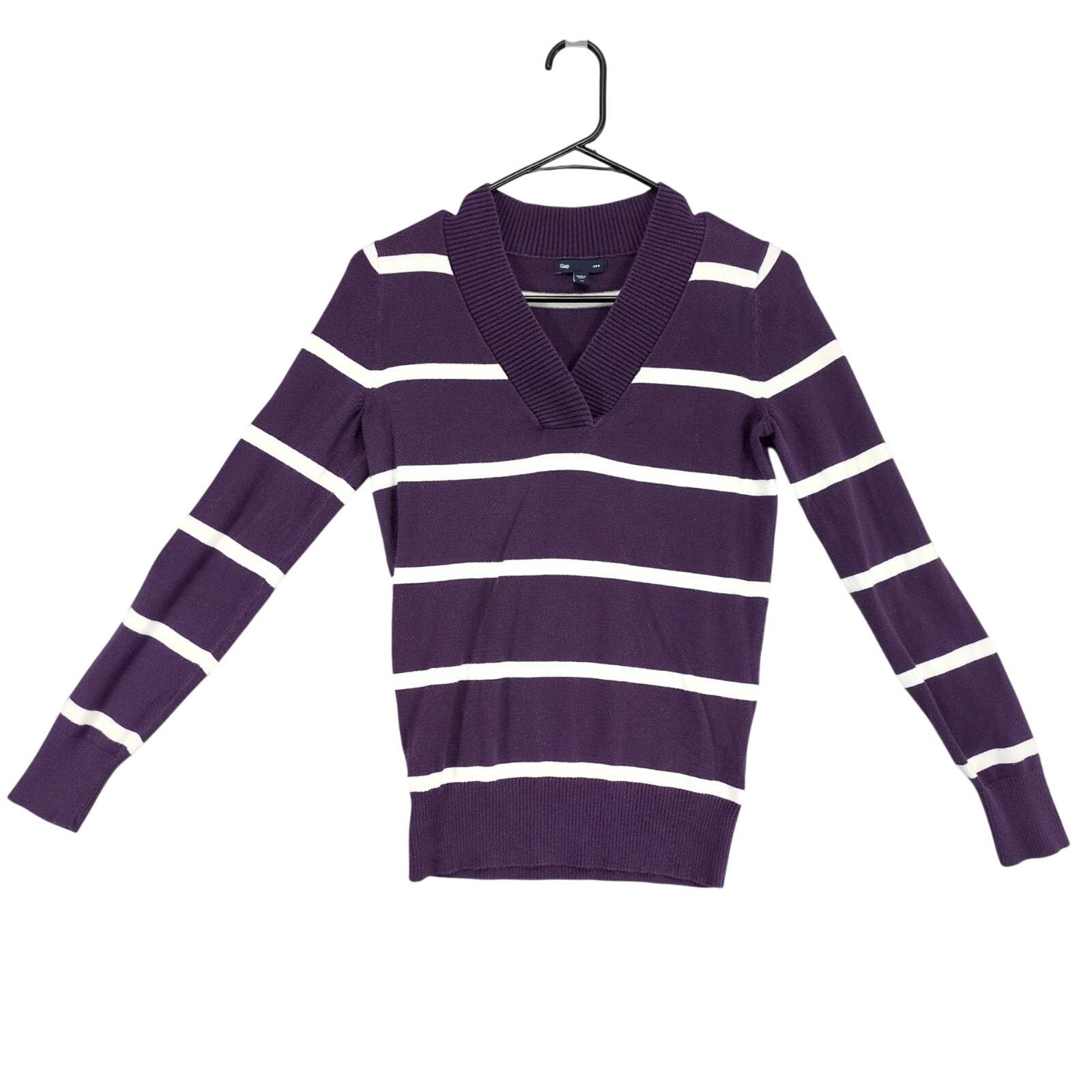 Gap GAP Women's XS V-Neck Purple Striped Knit Sweater Top Size XS / US 0-2 / IT 36-38 - 1 Thumbnail