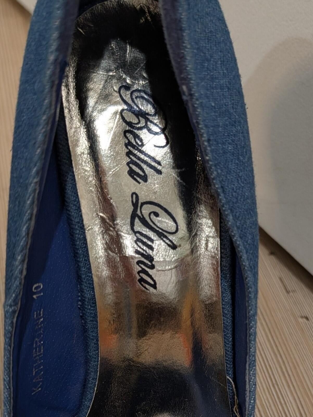 Other Denim Pointed Toe High Heels with Gold Buckle Size US 10 / IT 40 - 4 Thumbnail