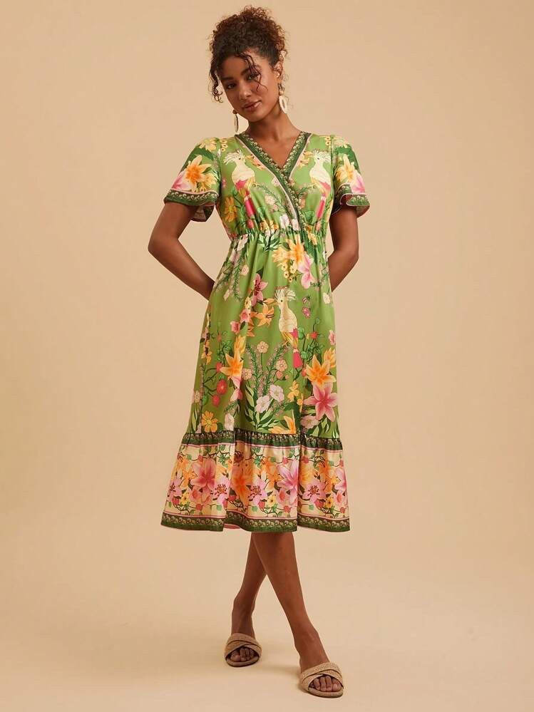 Shein Shein Travachic Floral Print V-Neck Short Sleeve Midi Dress Size M / US 6-8 / IT 42-44 - 1 Thumbnail