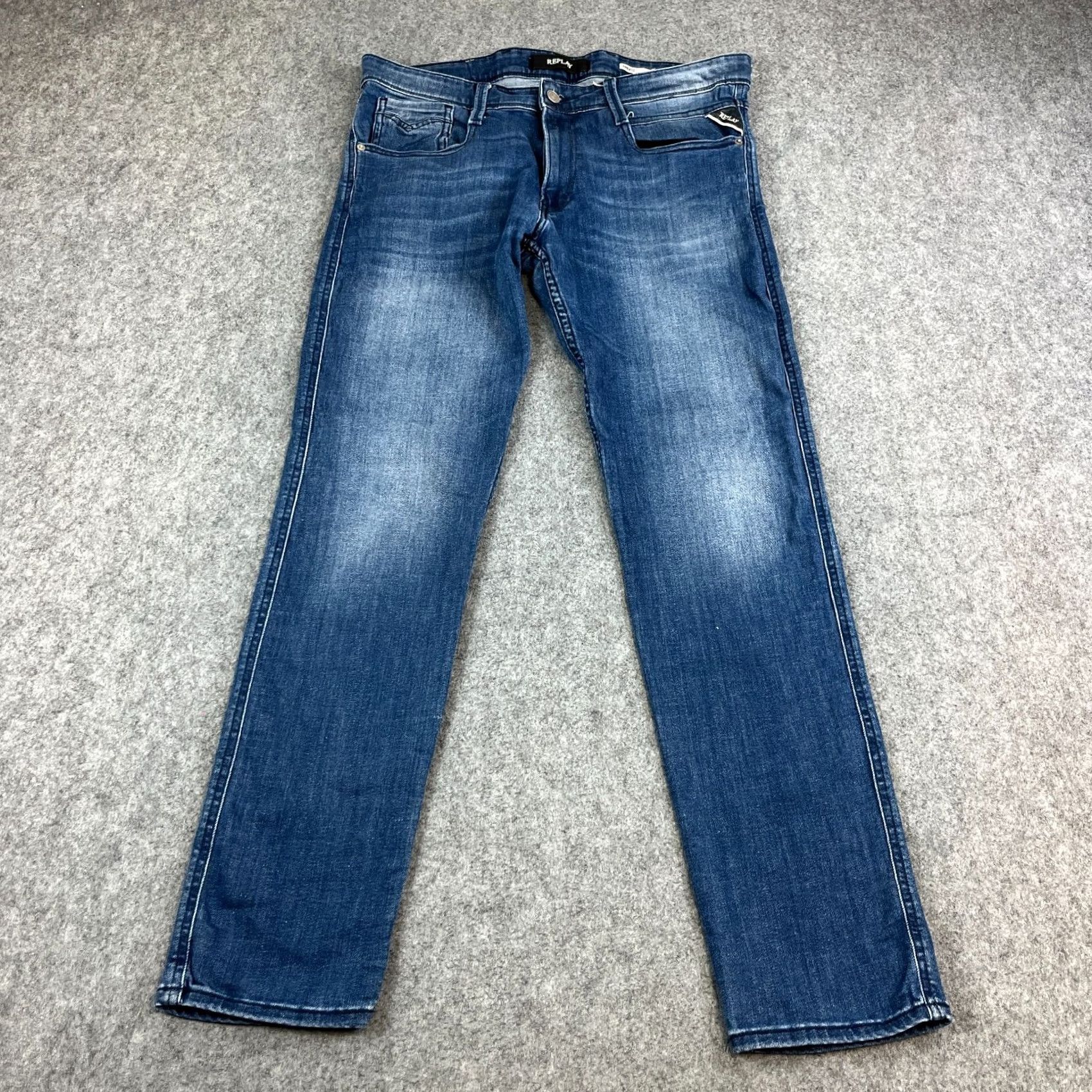 Replay Replay Anbass Jeans Slim Tapered 34 32 Mid Blue Whiskers Stretch Denim Cotton Elastan Mens Regular Size 34 Size US 34 / EU 50 - 2 Thumbnail