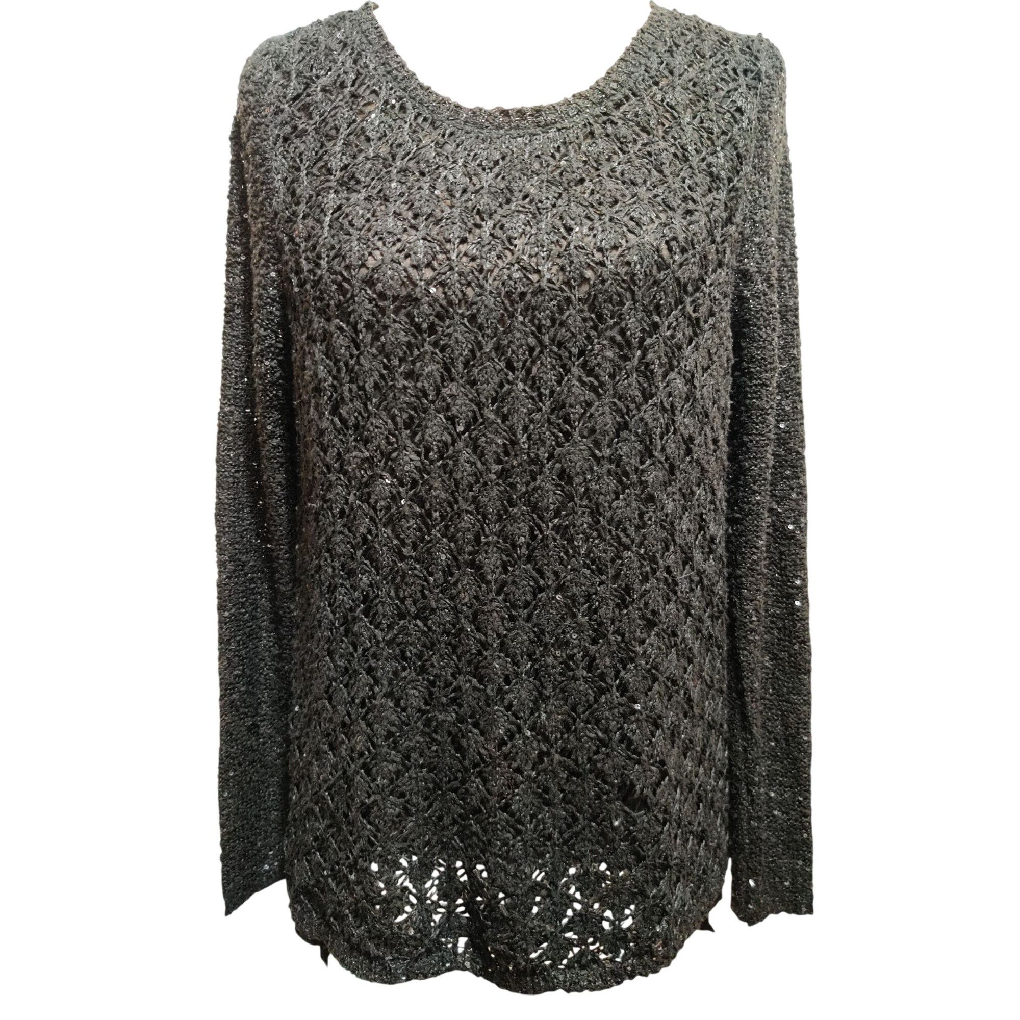 Other Maurices Black Sequin Open Knit Tunic Sweater Size L Sheer H Size L / US 10 / IT 46 - 1 Thumbnail