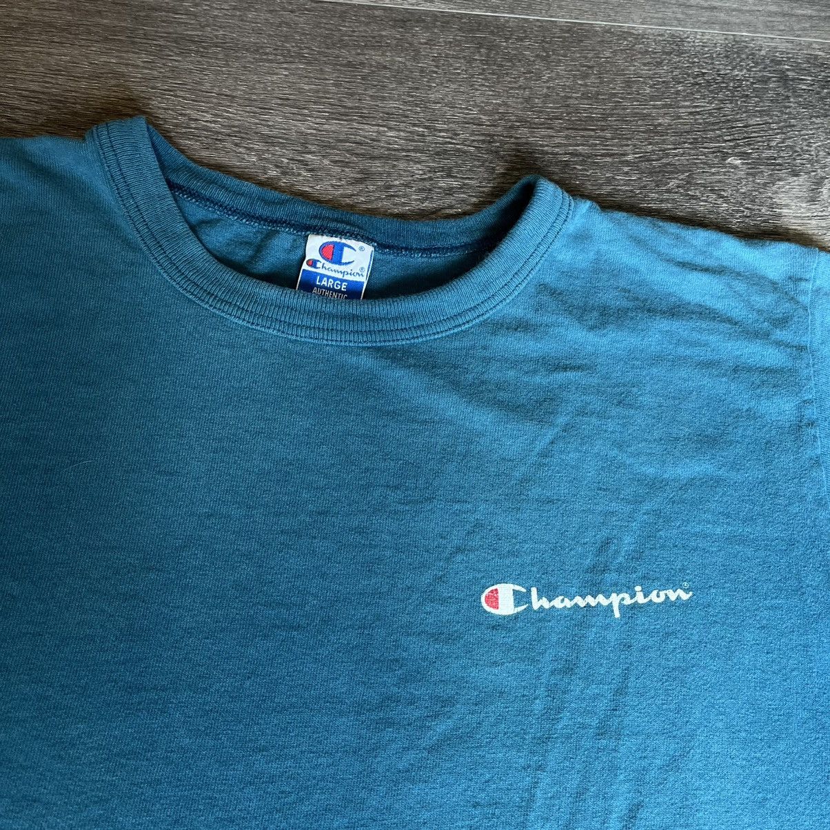 Champion × Vintage Vintage 90s Champion Logo Turquoise Basic Single Stitch Tee Size US L / EU 52-54 / 3 - 2 Thumbnail