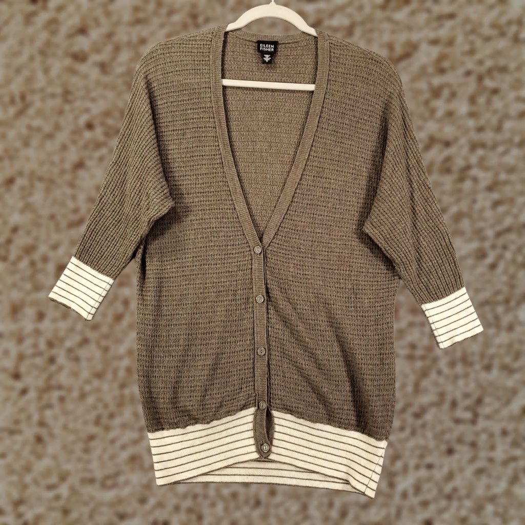 Eileen Fisher VINTAGE or not; original says No, so: Eileen Fisher Cardigan Womens Size Small Gray Brown Button Up Breathable Cardigan Womens Small Brown Breathable Size S / US 4 / IT 40 - 1 Thumbnail