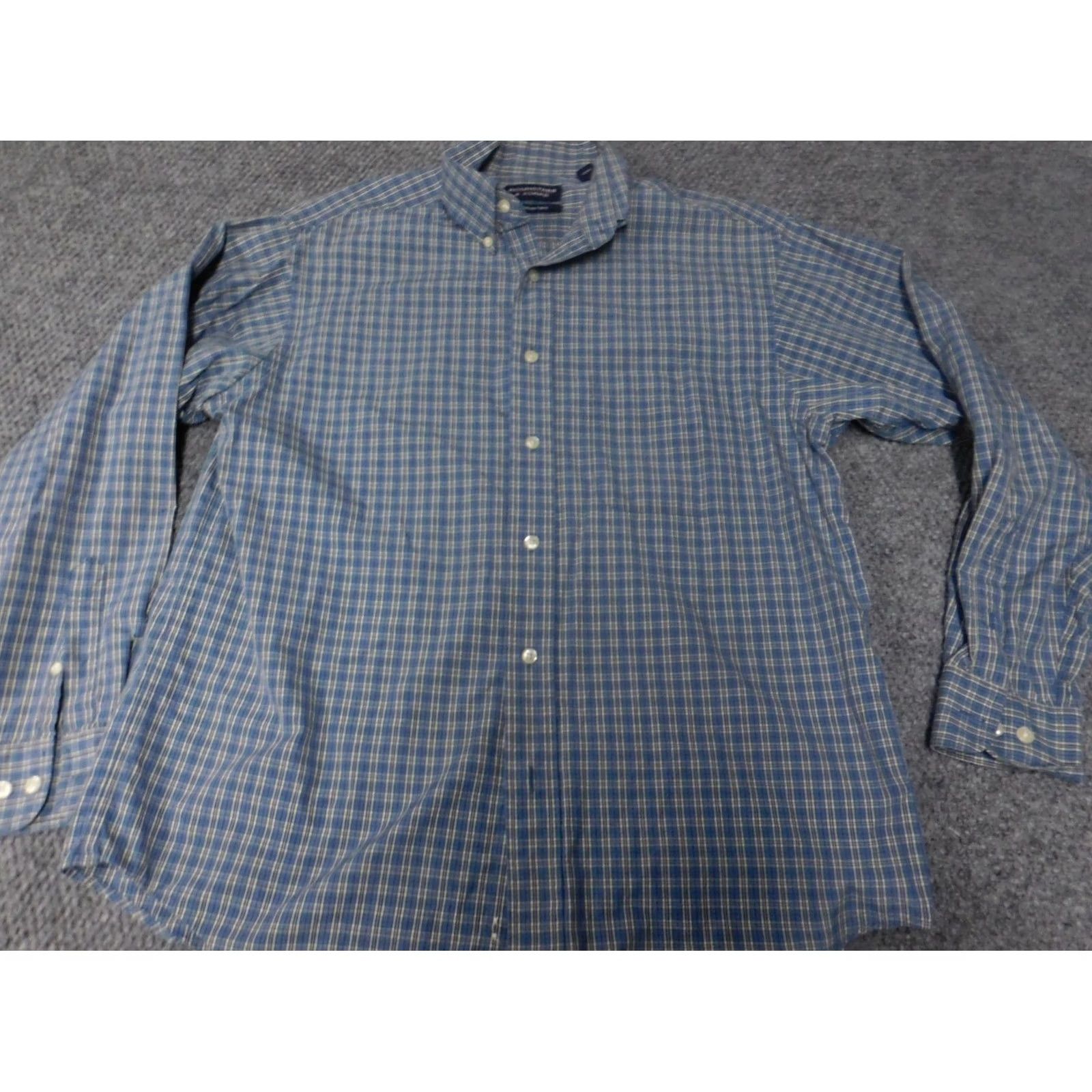 Roundtree & Yorke Roundtree & Yorke Mens Shirt XL blue plaid two ply button down Collar-Down Long Sleeve Casual Cotton Knit Button-Up with Pockets Mens Regular Fit Size US XL / EU 56 / 4 - 2 Thumbnail