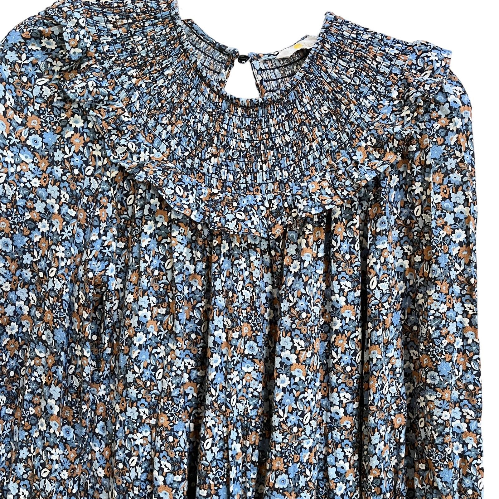 Boden Boden Ditsy Floral Smocked Yoke Blue Mini Dress size 4L Size S / US 4 / IT 40 - 4 Thumbnail