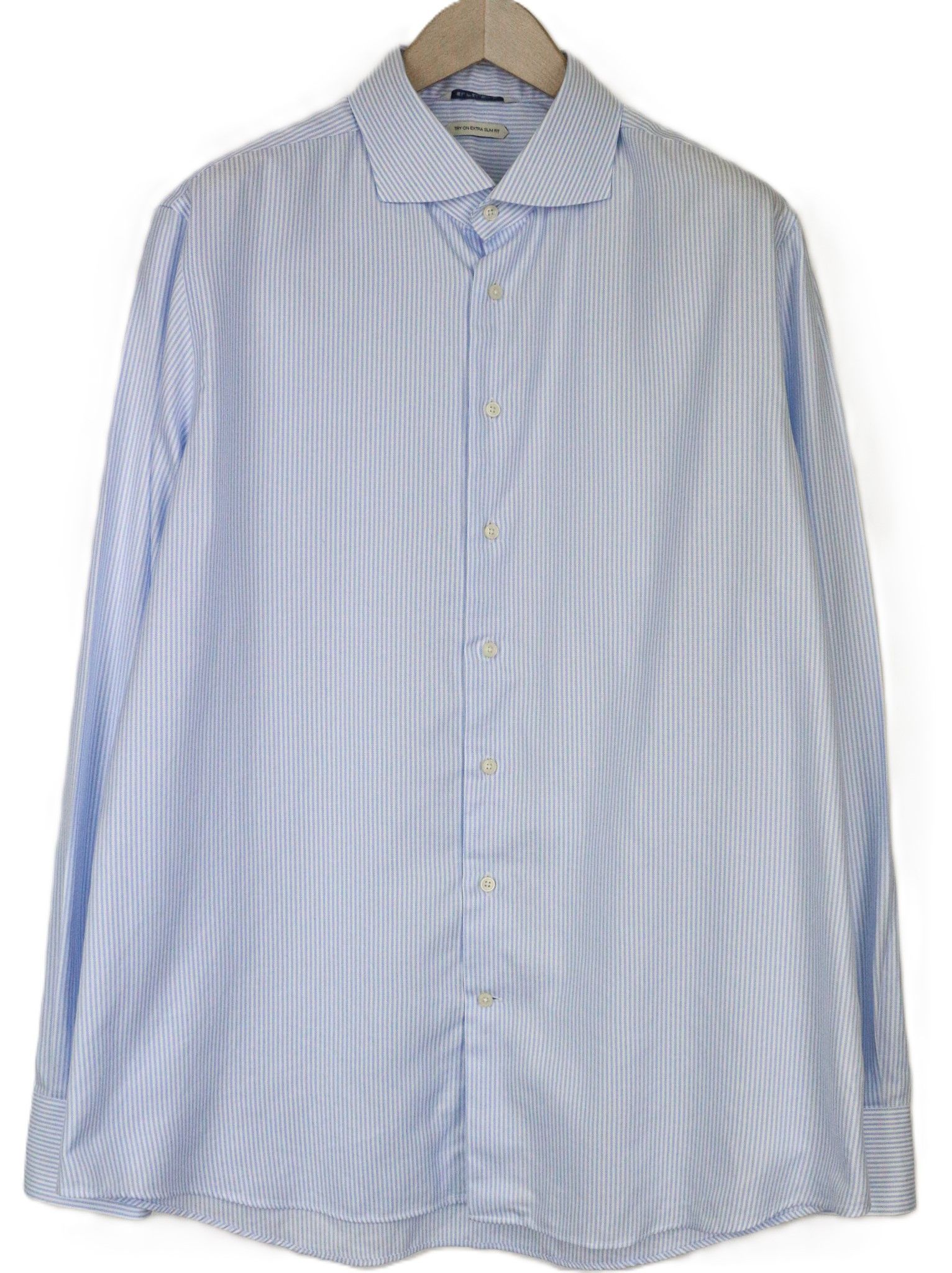 Suitsupply 46/18 Extra Slim Blue Cotton Cutaway Striped Shirt 79163 Size 46R - 1 Thumbnail