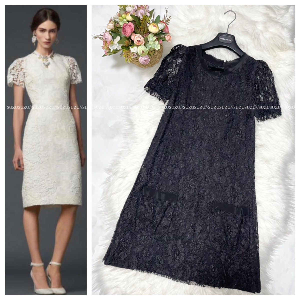 Dolce & Gabbana DOLCE & GABBANA Floral Lace Short Sleeve Dress 40 Black Size S / US 4 / IT 40 - 1 Thumbnail