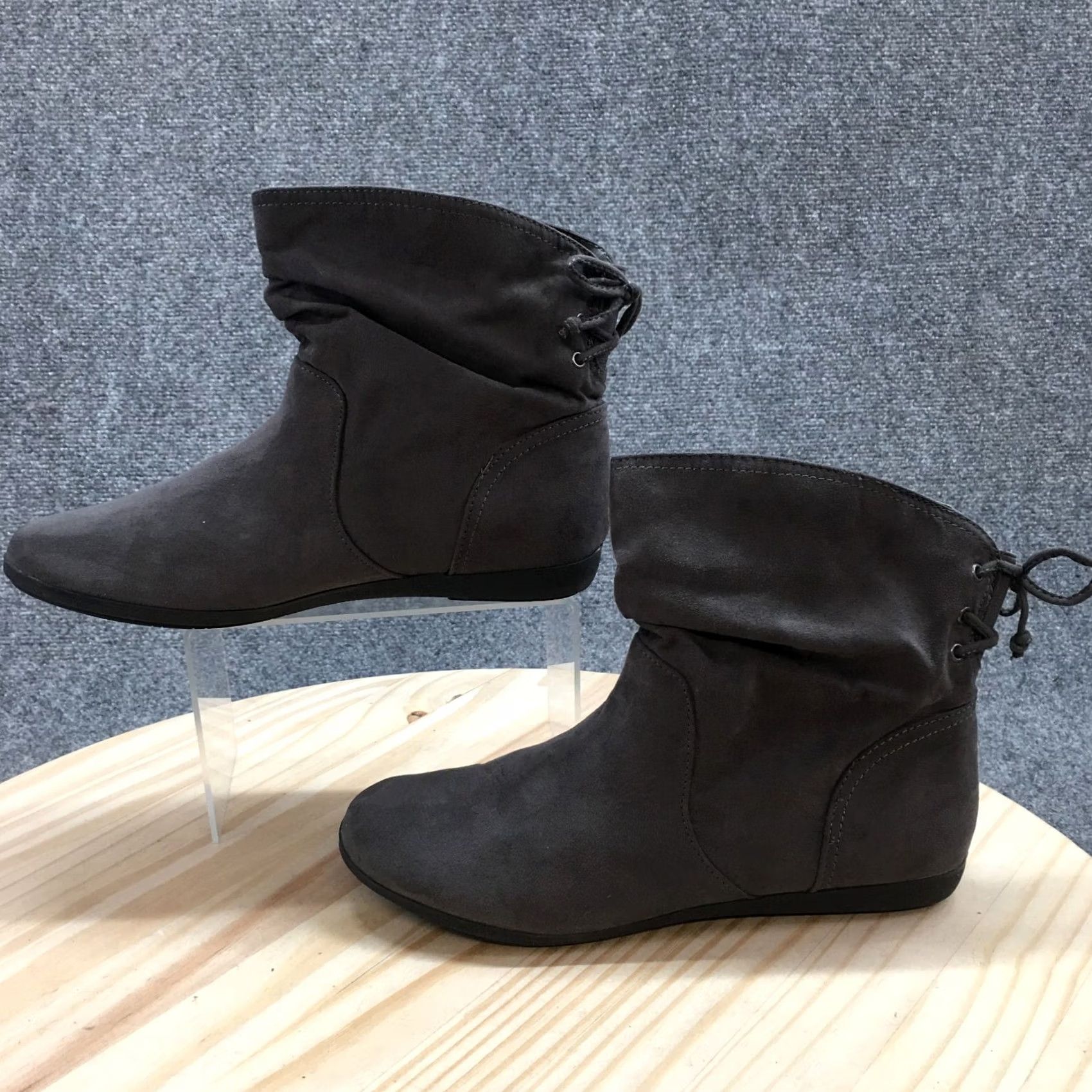Vintage Arizona Jeans Co Boots Womens 10 M Kacy Ankle Bootie Gray Fabric Flat Casual Shoes Size 32" / US 10 / IT 46 - 3 Thumbnail