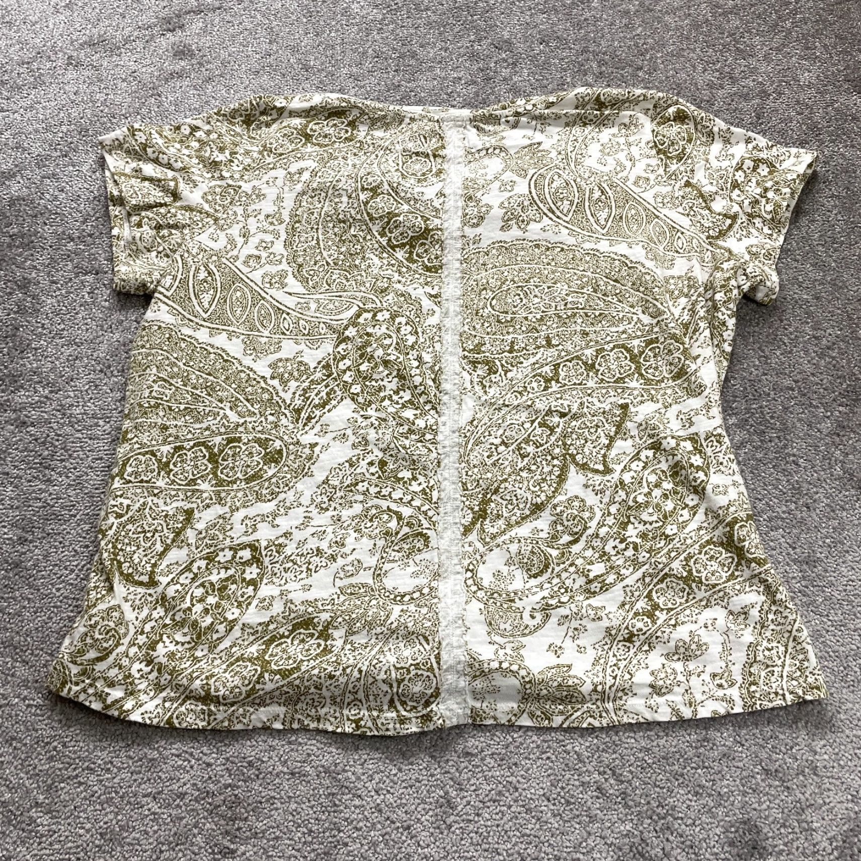 Vintage Wonderly Blouse Women 2XL Green Paisley Cotton Short Sleeve V-Neck Casual Size XXL / US 16-18 / IT 52-54 - 2 Thumbnail