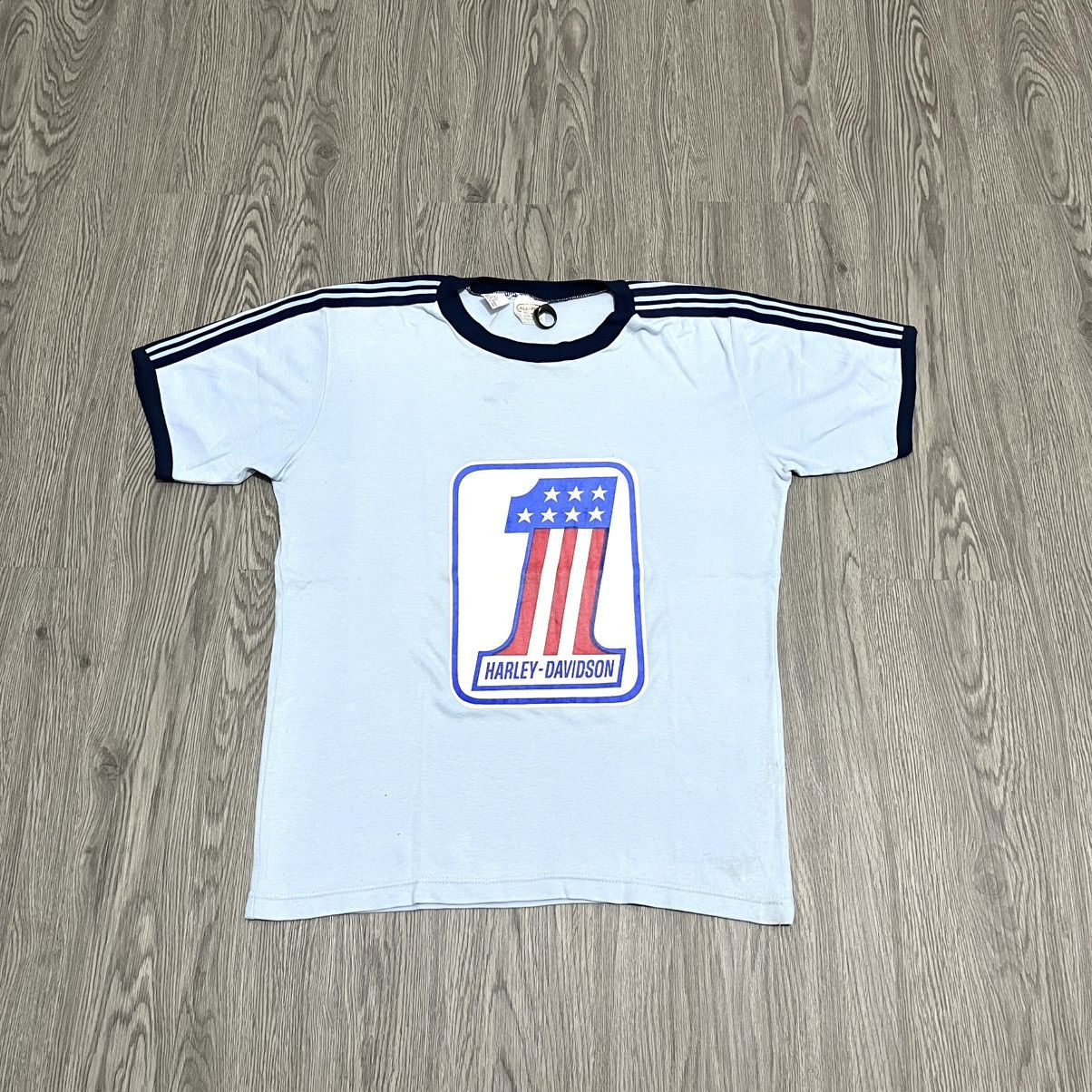 Vintage 70s Harley Davidson Number One Logo Riger Tee Size US L / EU 52-54 / 3 - 1 Thumbnail