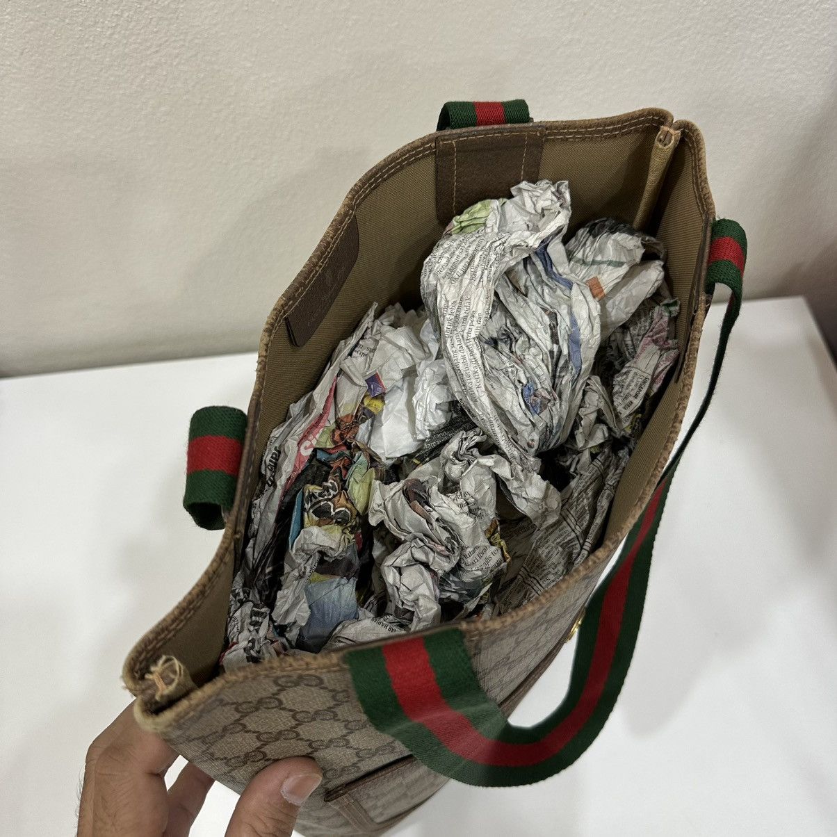 Gucci VINTAGE GUCCI GG WEB SHERRY LINE TOTE BAG 33 Size ONE SIZE - 6 Thumbnail