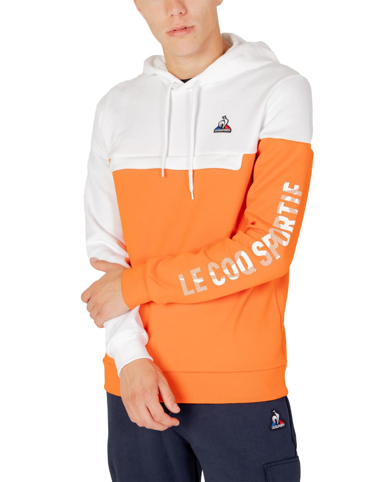 image of Le Coq Sportif Print Hooded Sweatshirt in Orange, Men's (Size XL)