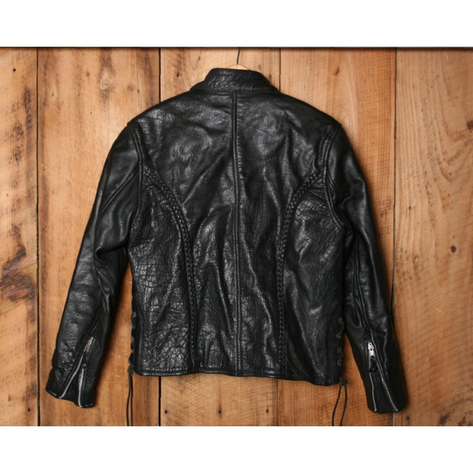 Element XELEMENT Black Leather Braided Side Lace Cafe Racer Moto Jacket Women's Sz. S Jacket Women Leather Moto Coat Shirt? Size S / US 4 / IT 40 - 4 Thumbnail