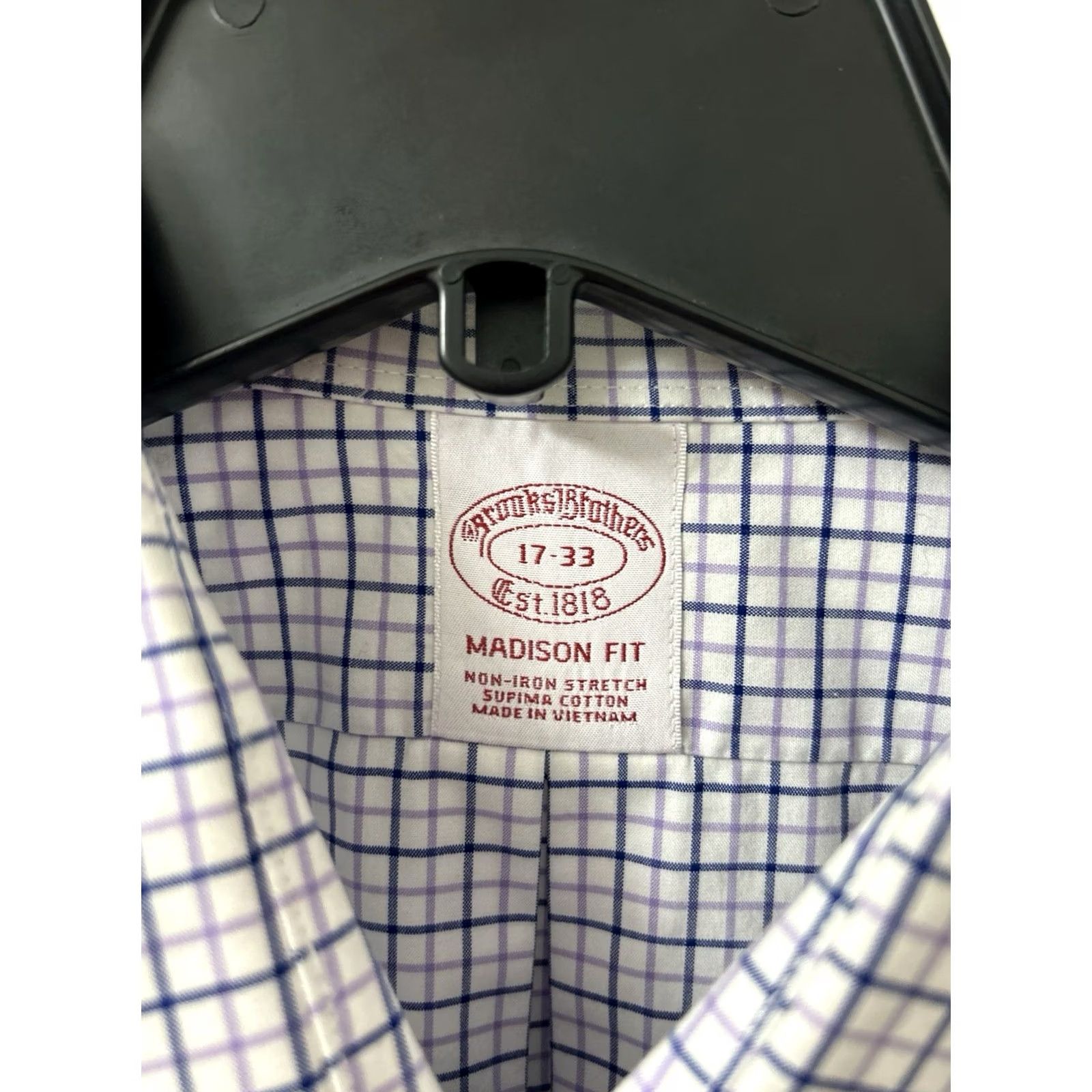 Brooks Brothers Brooks Brothers Shirt Men 17 White Purple Oxford Madison Supima Button Up Dress Shirt Check Navy Purple Madison Size US XL / EU 56 / 4 - 6 Thumbnail
