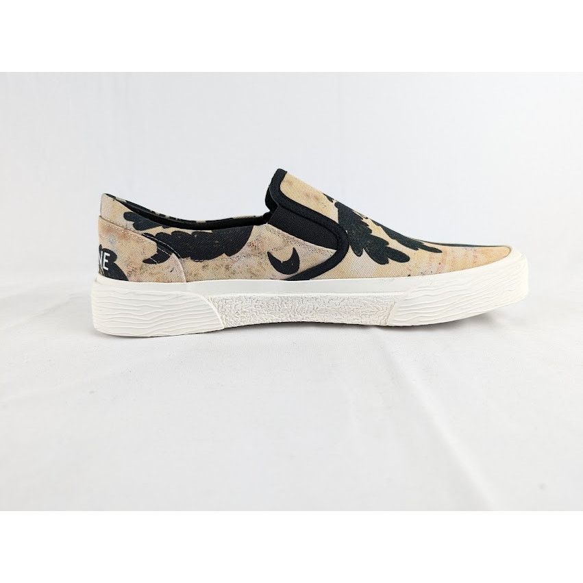 o1rshd1 Palm Tree Printed Canvas Flat Slip On 05 Beige/Black