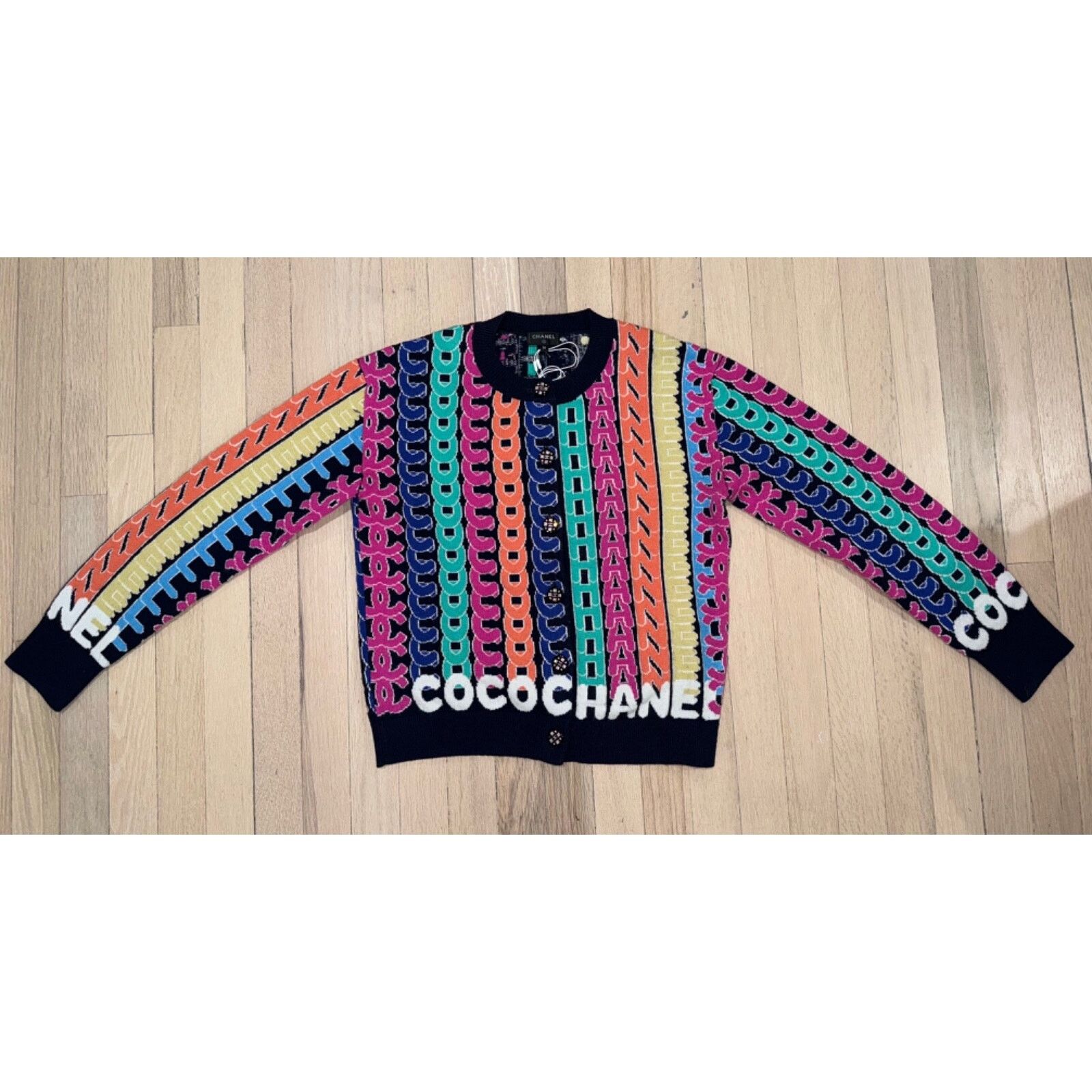 Chanel Chanel 21K Blue Rainbow Letter Logo CC Button Long Sleeve Size XS / US 0-2 / IT 36-38 - 3 Thumbnail