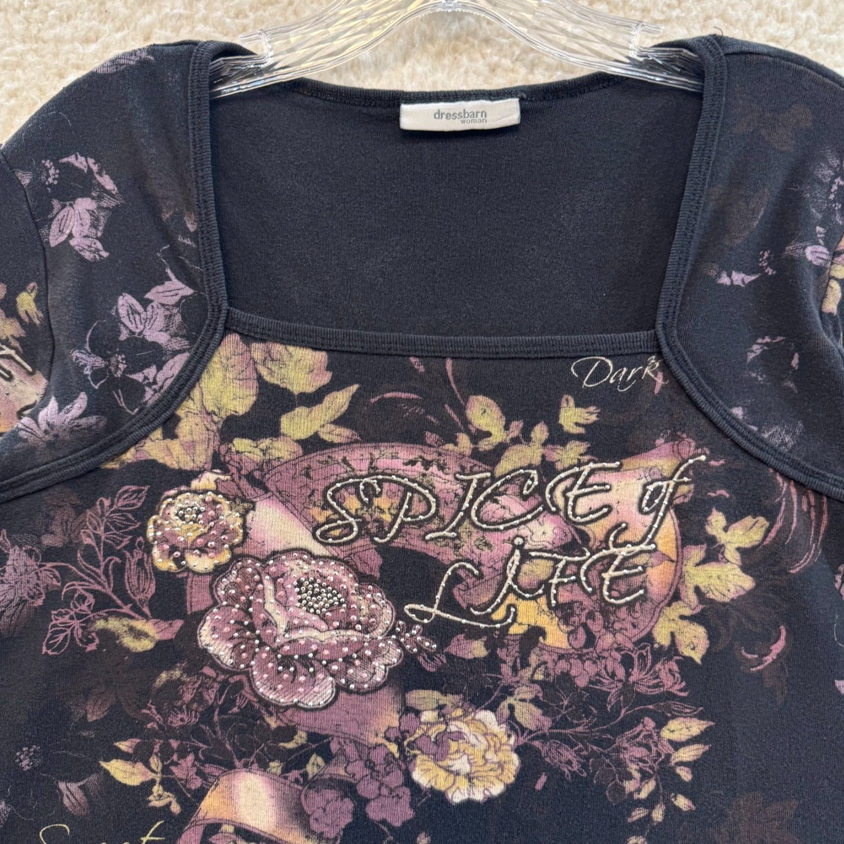 Vintage VINTAGE Dressbarn Y2K Shirt 2X 2XL XXL Black Floral Rhinestone Studded Square Neck Boho Womens Size XXL / US 16-18 / IT 52-54 - 3 Thumbnail