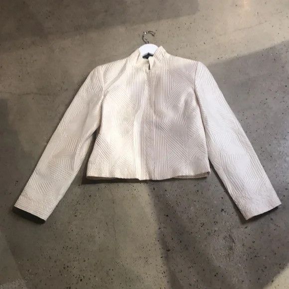 image of Linda Allard Ellen Tracy Cream Textured Taffeta Jacket, Women's (Size Medium)