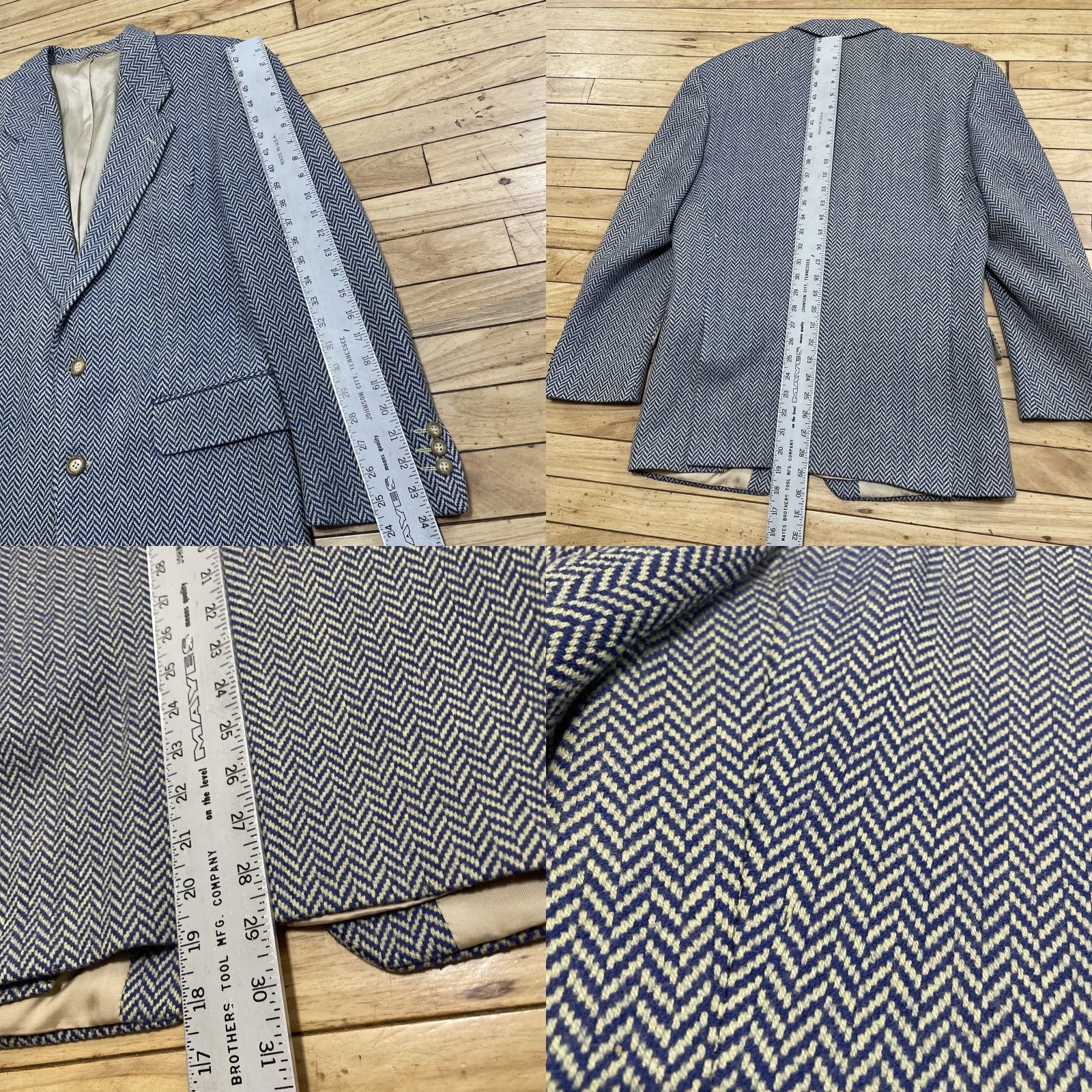 Vintage VINTAGE Only by Eckerle Wool Blazer Men 42R Tweed Herringbone Blue Yellow 90s Notch Lapel Single-Breasted 2-Button Casual Business Size 42R - 8 Thumbnail