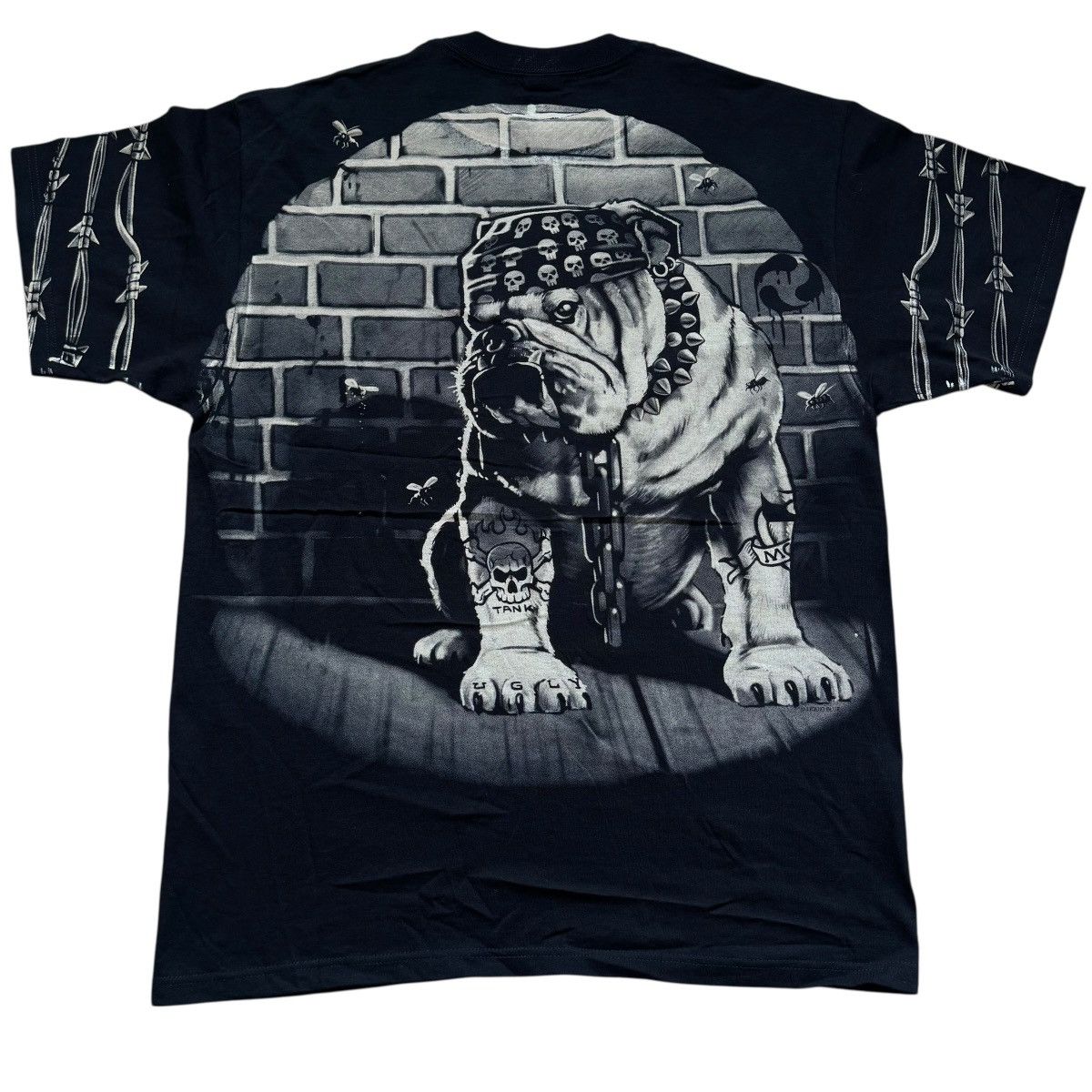 liquid blue bull dog barbed wire all over print shirt