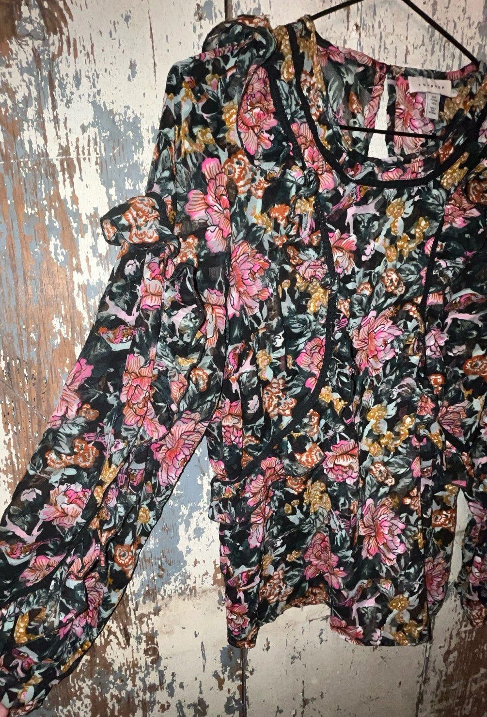 Topshop TopShop Floral blouse, long sleeve, ruffles, size 4 Small Size S / US 4 / IT 40 - 2 Thumbnail