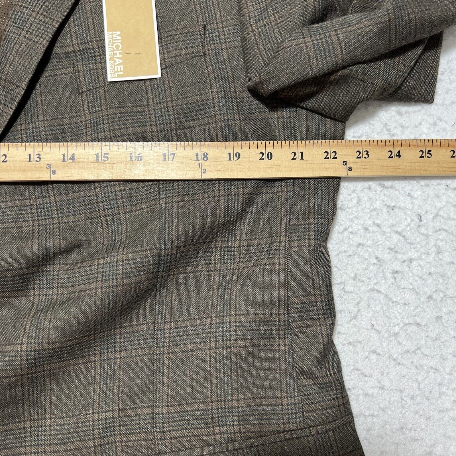 Michael Kors Michael Kors 44L Olive Green/Brown Windowpane Suit Jacket Size 44L - 8 Thumbnail