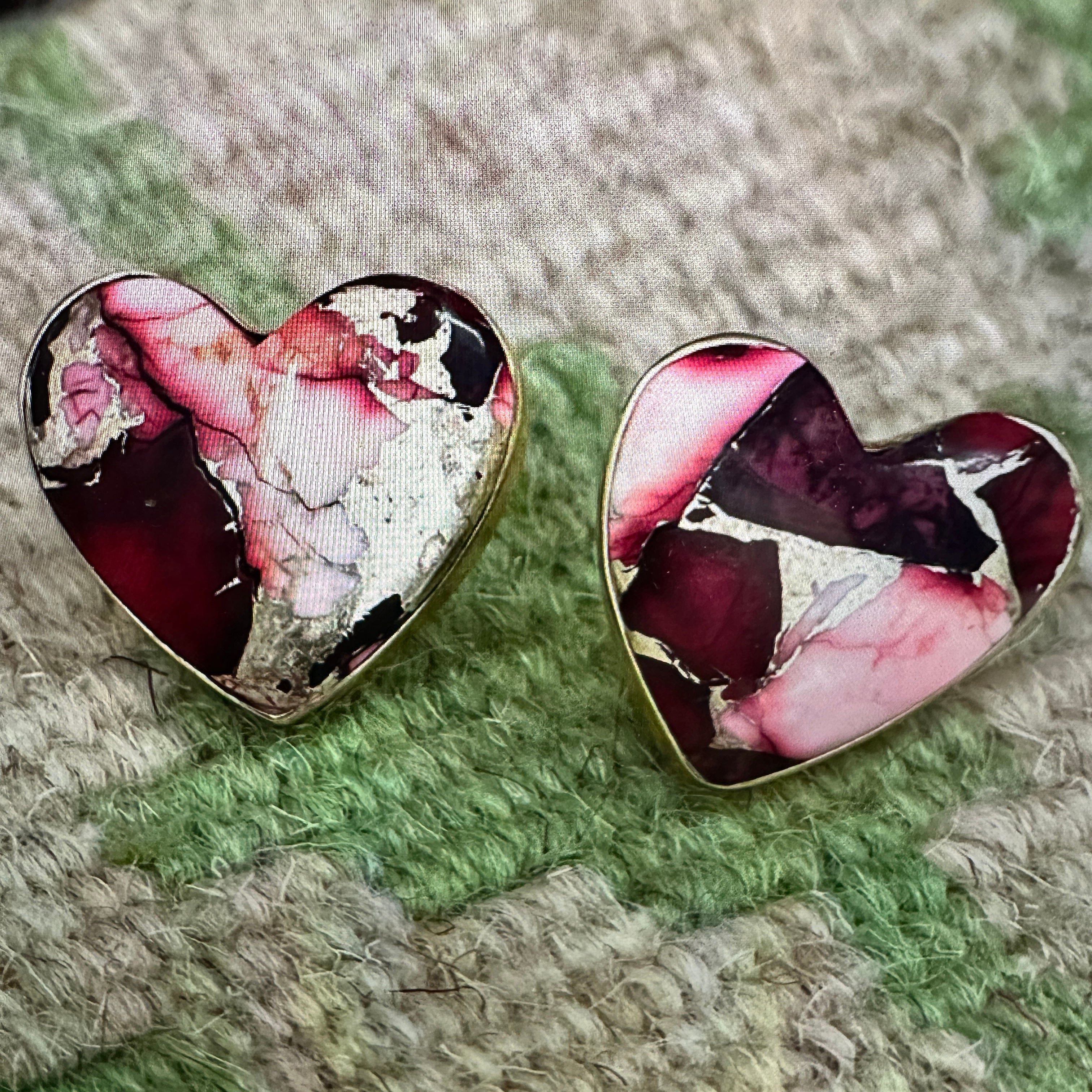 Other Handmade Dahlia Rose Heart Stud Earrings, Natural Stone, The Size ONE SIZE - 6 Thumbnail