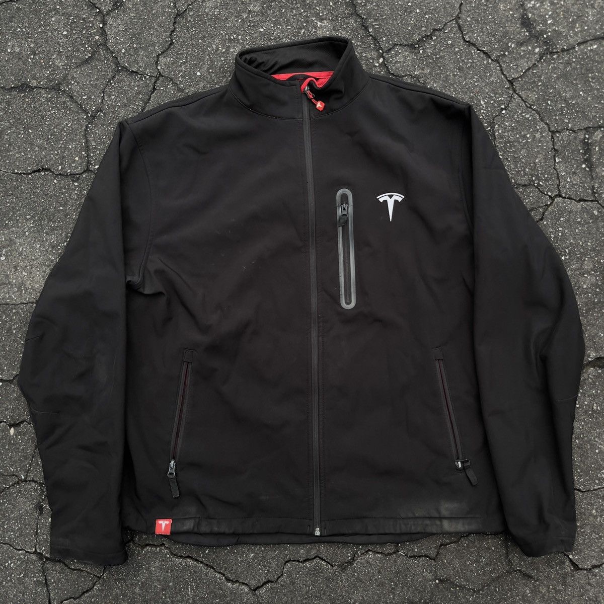 image of Tesla Motors Corporate Fleece Lined Full Zip Jacket in Black/Red, Men's (Size XL)