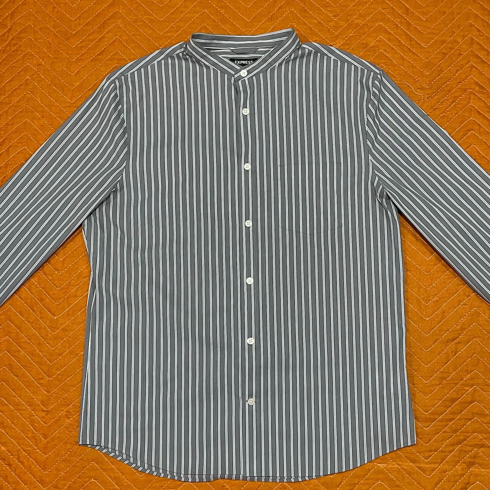 Express Express: Stripped Band Collar Shirt Size US M / EU 48-50 / 2 - 2 Thumbnail