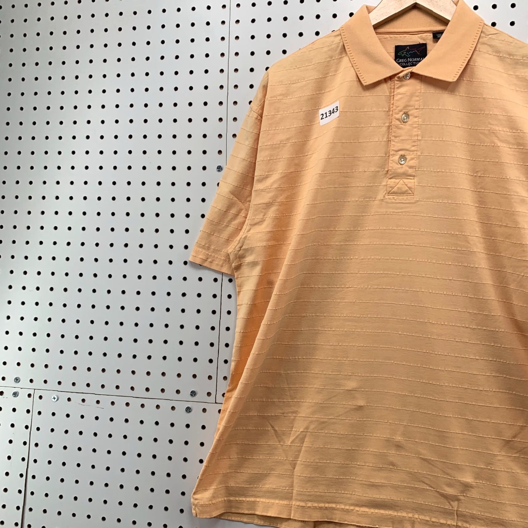Vintage Greg Norman Polo Shirt Mens L Orange Short Sleeve Tonal Stripe Fits 23X30 Size US L / EU 52-54 / 3 - 3 Thumbnail