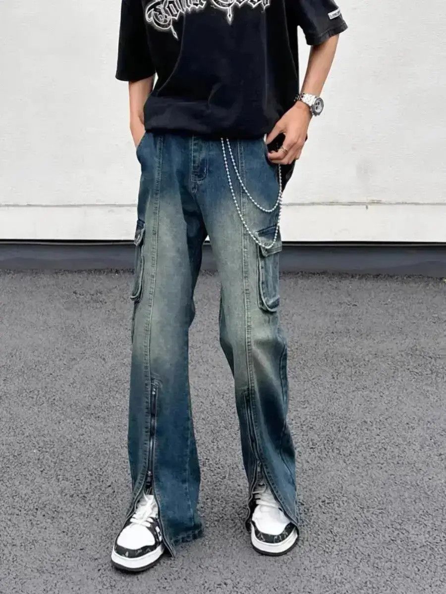 Japanese Brand Retro straight washed zippered split jeans Size US 30 / EU 46 - 1 Thumbnail