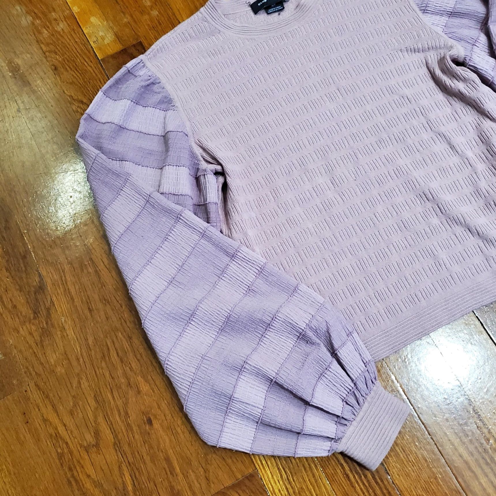 Club Monaco Club Monaco Sweater Womens Small Purple Balloon Sleeve Striped Knit Pullover Size S / US 4 / IT 40 - 2 Thumbnail