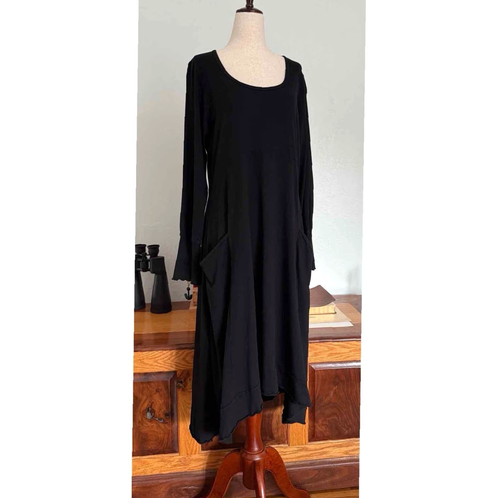 MCM CMC by Color Me Cotton Midi Dress Sz M Artsy Lagenlook Minimalist Black Size M / US 6-8 / IT 42-44 - 2 Thumbnail