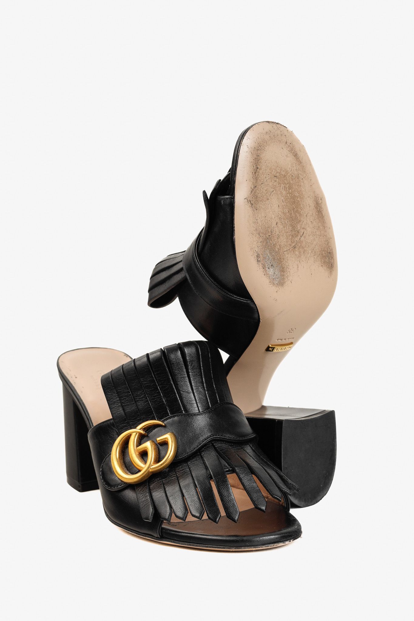 Gucci Gucci Malaga Kid GG Marmont Fringe Slide Block Heel Sandals Size US 7.5 / IT 37.5 - 4 Thumbnail